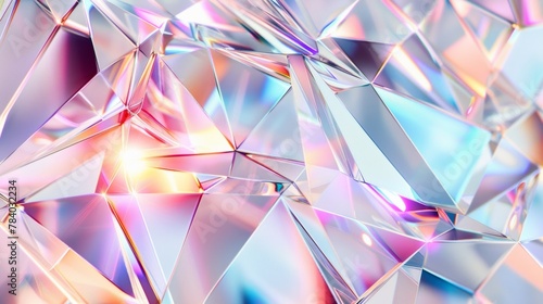 Shattered glass geometric pattern, shards of triangles, holographic shine