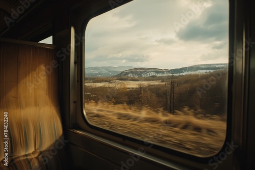 View out of a train window, suitable for travel and transportation concepts