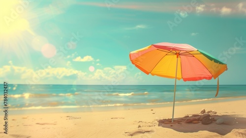 Illustration od beach with orange umbrella 