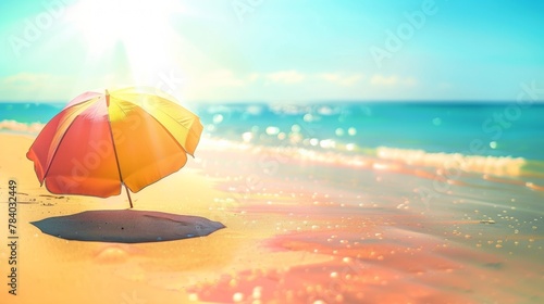 Illustration od beach with orange umbrella 