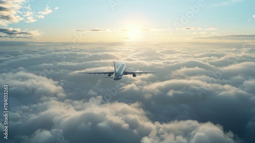 An airplane soaring above fluffy clouds, ideal for travel and transportation concepts.