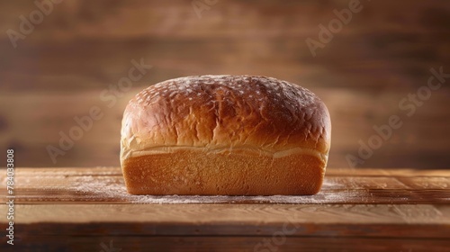 Freshly baked loaf of bread on rustic wooden table. Perfect for bakery or food themed designs