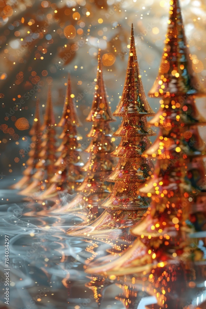 Group of small Christmas trees in the snow. Suitable for winter holiday themes