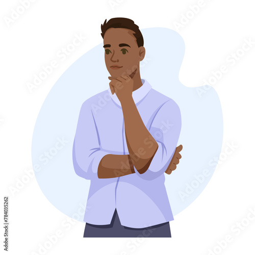 A thoughtful man in a casual shirt, vector illustration on a simple background, concept of contemplation. Vector illustration