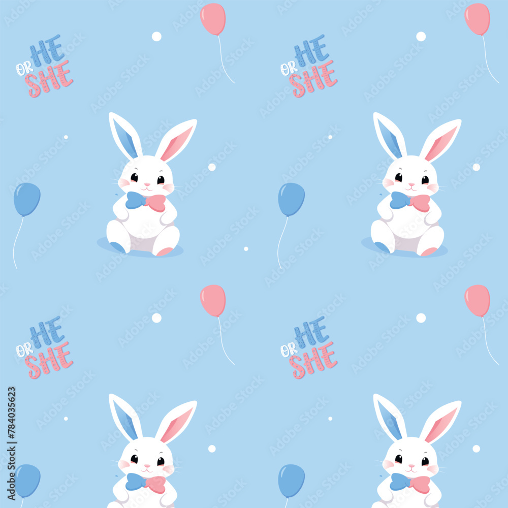 Obraz premium Baby Shower or gender party card. invitation gender party. Cute bunny and balloons. vector illustration. Banner, background for celebrating baby shower pattern