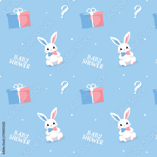 Baby Shower or gender party card. invitation gender party. Cute bunny and balloons. vector illustration. Banner, background for celebrating baby shower	pattern