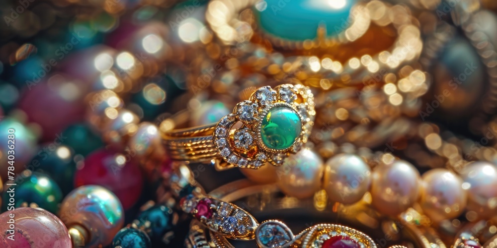 Close up of a bunch of jewelry, perfect for fashion and luxury concepts Close up of a bunch of jewelry, perfect for fashion and luxury concepts