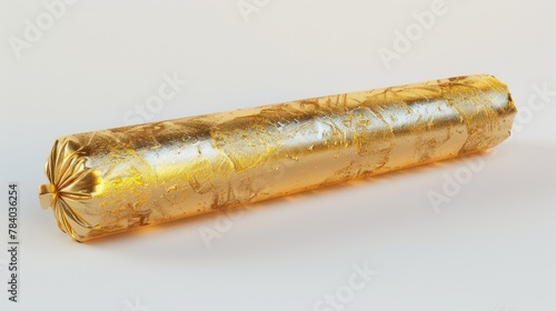 A roll of gold foil on a white surface. Perfect for backgrounds or crafts