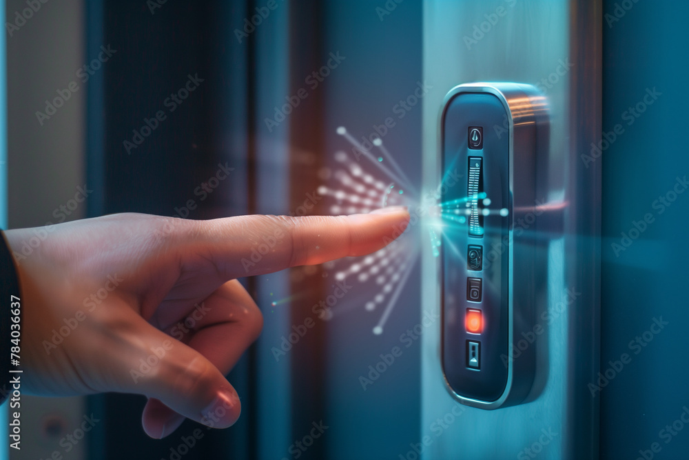 Unlocking access to the digital security system using a biometric key, - obrazy, fototapety, plakaty 