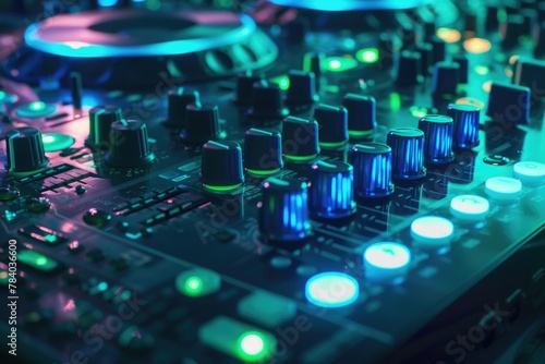 Detailed view of a DJ's control board. Perfect for music industry designs