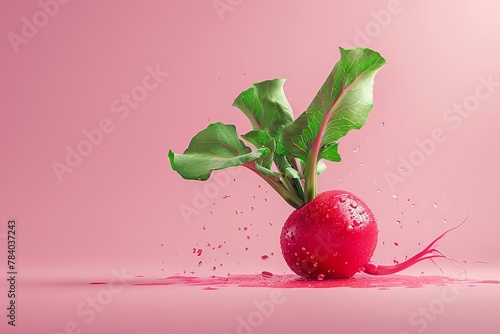 Fresh Radish Splashing on Pink Surface