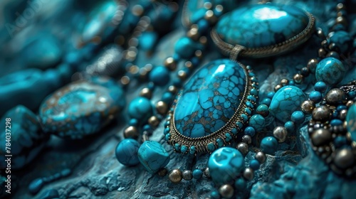 Close up of a necklace with beautiful turquoise stones, perfect for jewelry and fashion related projects