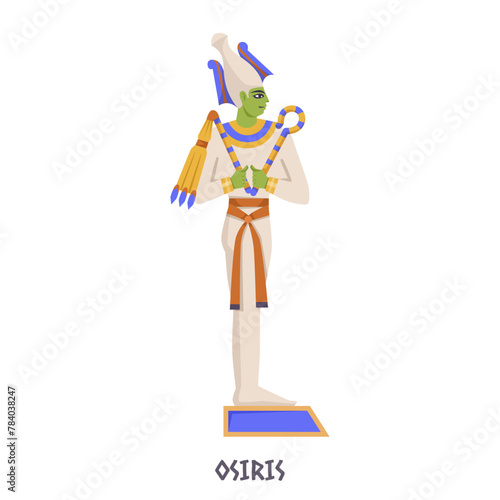 Vector illustration of Osiris, Egyptian god, on a plain white background, depicting ancient mythology. Vector illustration