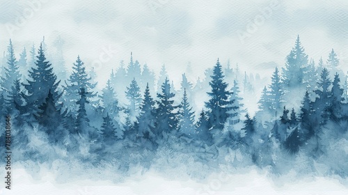 Watercolor painting of a line of pine trees. Suitable for nature-themed designs
