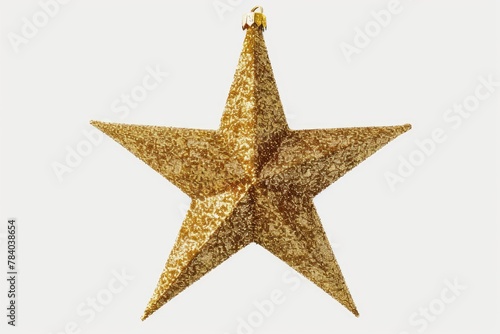 A shiny gold star ornament against a clean white background. Perfect for holiday designs