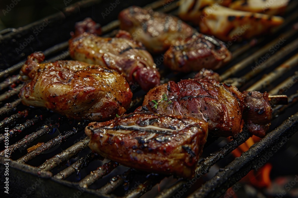 A close up of meat cooking on a grill. Perfect for food and BBQ related designs