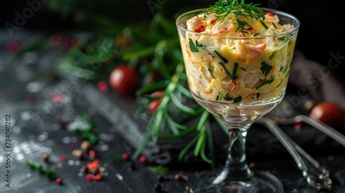 A glass bowl filled with a mixture of food. Ideal for food blogs and recipe websites