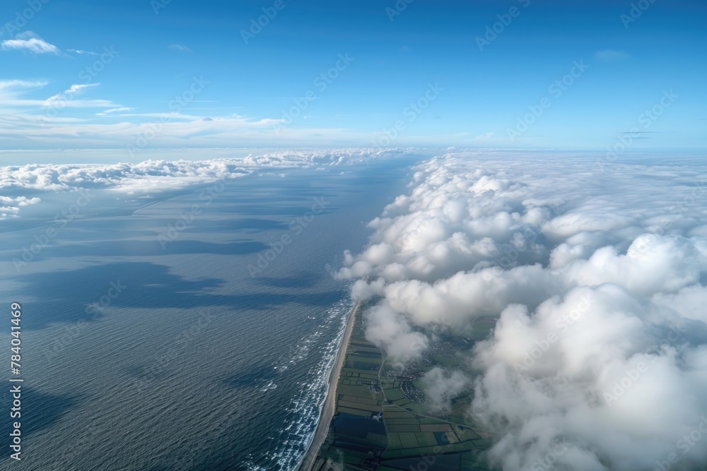 A stunning aerial view of the ocean and clouds. Perfect for travel and nature concepts