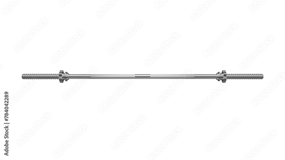 Metal barbell without weight plates isolated on transparent and white background. Sport concept. 3D render Metal barbell without weight plates isolated on transparent and white background. Sport concept. 3D render
