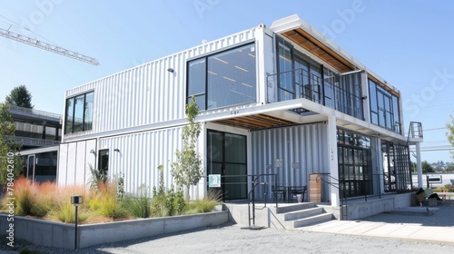 Modern metal White building made from shipping house containers  © Nicat
