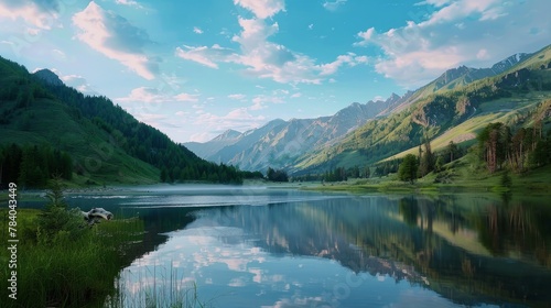 Mountain landscape, picturesque mountain lake in the summer evening, Altay. photo