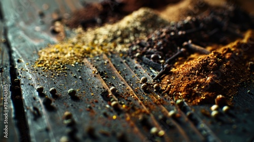 Close up of various spices on a table  ideal for culinary projects