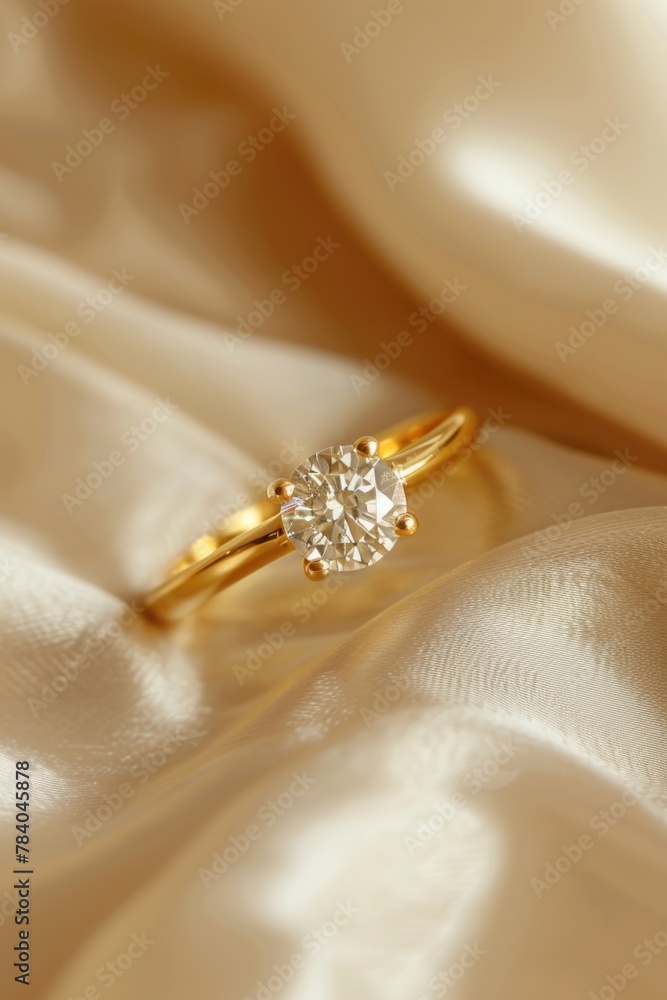 Sparkling diamond ring displayed on a white cloth Sparkling diamond ring displayed on a white cloth