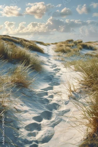 A sandy path leading to the beach. Suitable for travel brochures