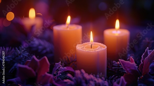 Lit candles on a bed of flowers, perfect for romantic occasions