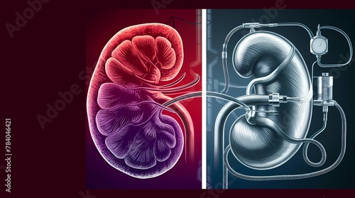 Human kidney and a mock-up of a robotic kidney , chronic kidney disease,robotic kidney surgery photo