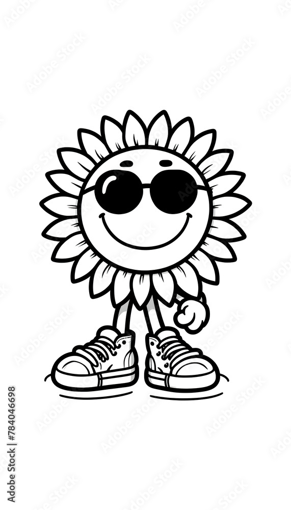 Cheery Sunflower with Sneakers Coloring Page