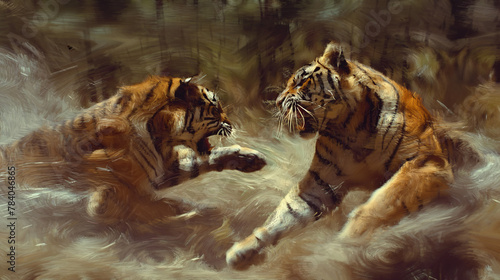 two tiger fighting violently for a territory