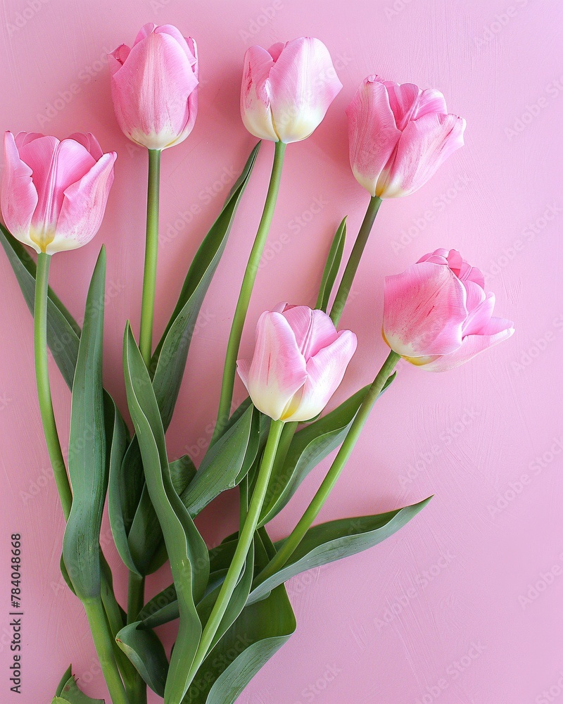 Fototapeta premium top of pink tulips on table