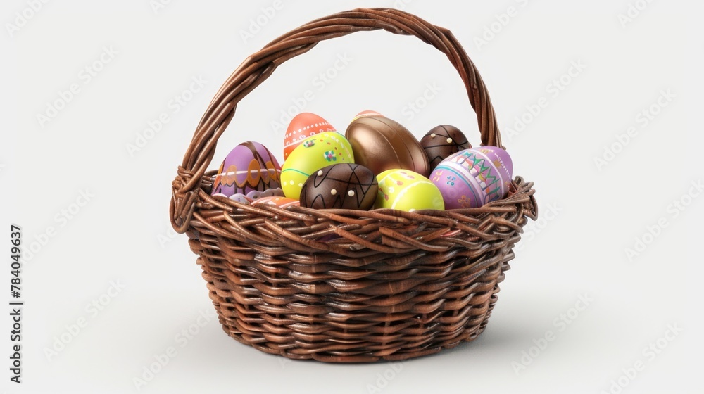 Colorful easter eggs in a wicker basket, perfect for easter themed designs Colorful easter eggs in a wicker basket, perfect for easter themed designs