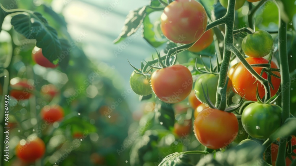 Fresh tomatoes growing in a greenhouse, perfect for agricultural projects