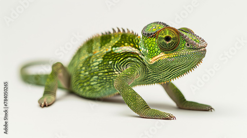 Green chameleon,lizard on white background