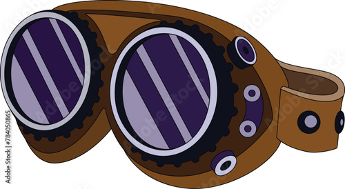 Safety glasses in steampunk style - vector full color image. Steampunk glasses with round lenses.