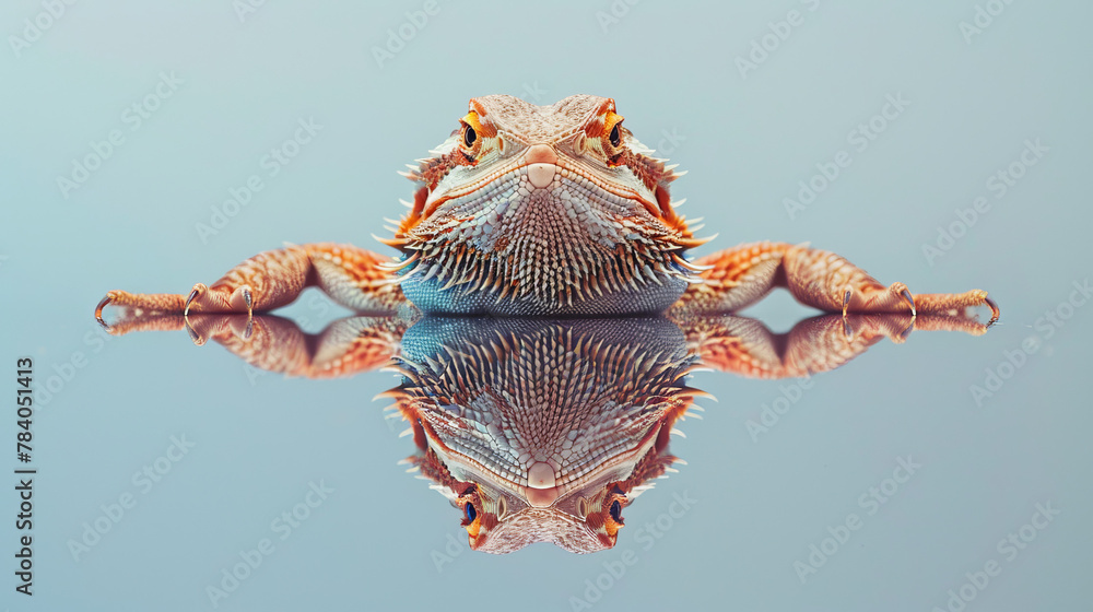 Animal Lizard, Bearded Dragon on mirror background - obrazy, fototapety, plakaty 
