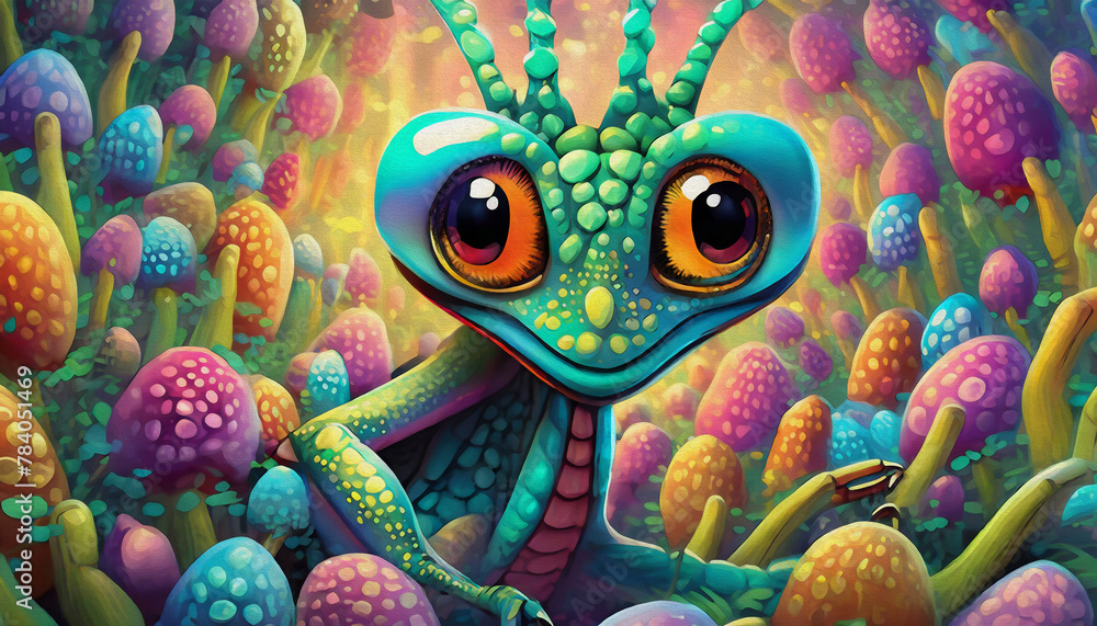 OIL PAINTING STYLE CARTOON CHARACTER Multicolored Mantis, cartoon, illustration OIL PAINTING STYLE CARTOON CHARACTER Multicolored Mantis, cartoon, illustration