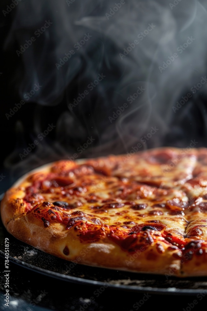 Close up of a delicious pizza on a pan, perfect for food concepts Close up of a delicious pizza on a pan, perfect for food concepts