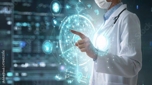Doctor using digital medical futuristic interface 3D rendering