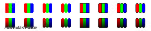 RGB pixel monitor. Vector RGB screen. Red, Green, Blue stripes of RGB screen on a white background