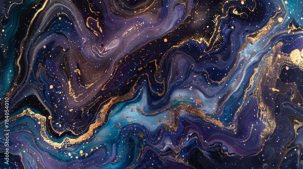 This dynamic image features wavy lines of gold and blue, imitating a luxurious, abstract marble liquid effect This dynamic image features wavy lines of gold and blue, imitating a luxurious, abstract marble liquid effect