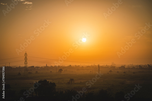 Luxor  Egypt - October 27  2022. Sunrise from the balloon near Luxor temple.