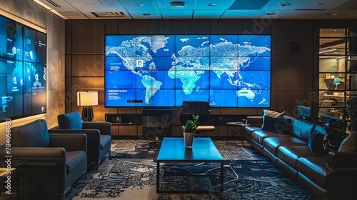 Global Connectivity: Include subtle visual cues symbolizing global connectivity, such as world maps, globes, or digital interfaces displaying international market trends and data points. Generative AI photo