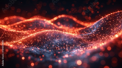 A glowing red and orange light wave with dots, AI