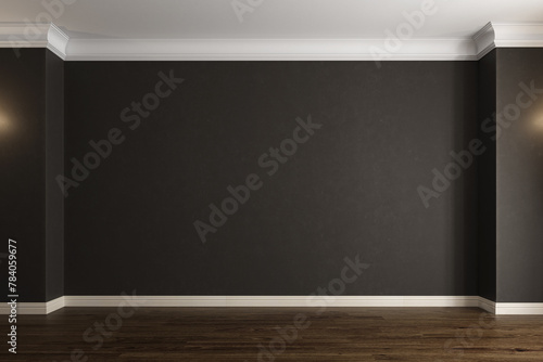 Empty room with black wall. 3d illustration