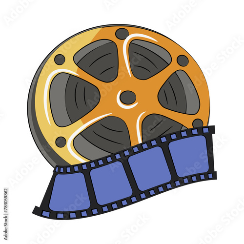Creative personal talent. Film industry and video production. Tape and film strip. Concept of filming in different genres. Isolated on white background. Vector illustration