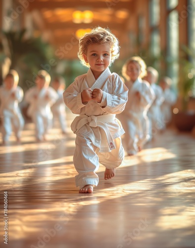 Generated ImageA little boy in a judo or karate uniform. photo