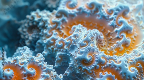 A close up of a beautiful coral reef with orange and white swirls, AI photo